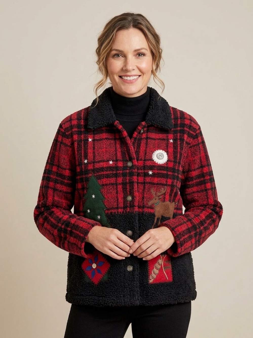 Vintage Talbots Christmas Patchwork Fleece Jacket
